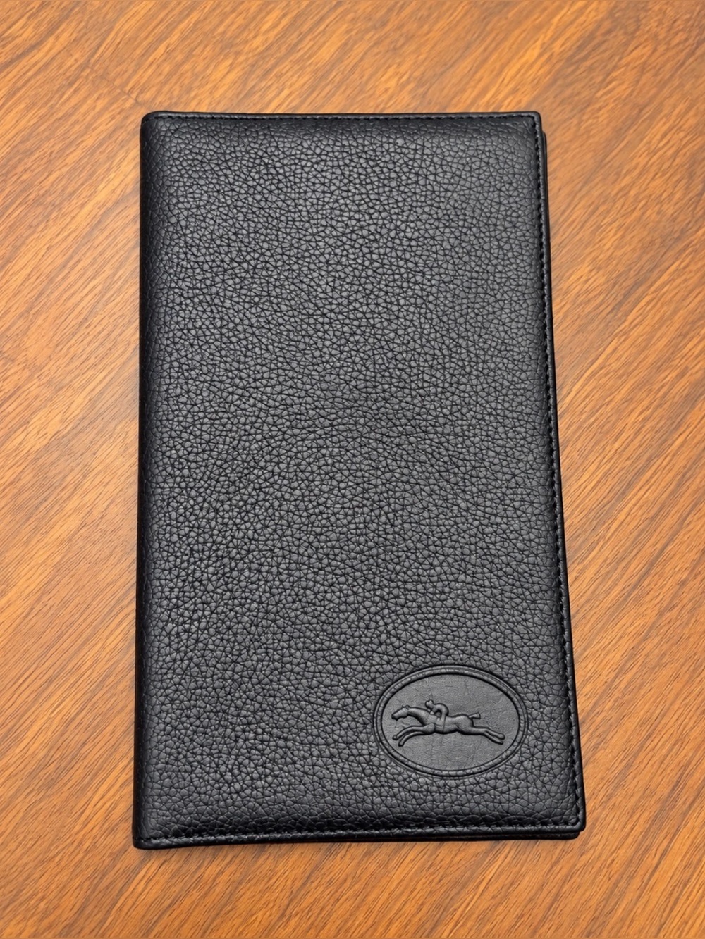 Vintage Longchamp Black Pebbled Leather Bifold Wallet Made in France